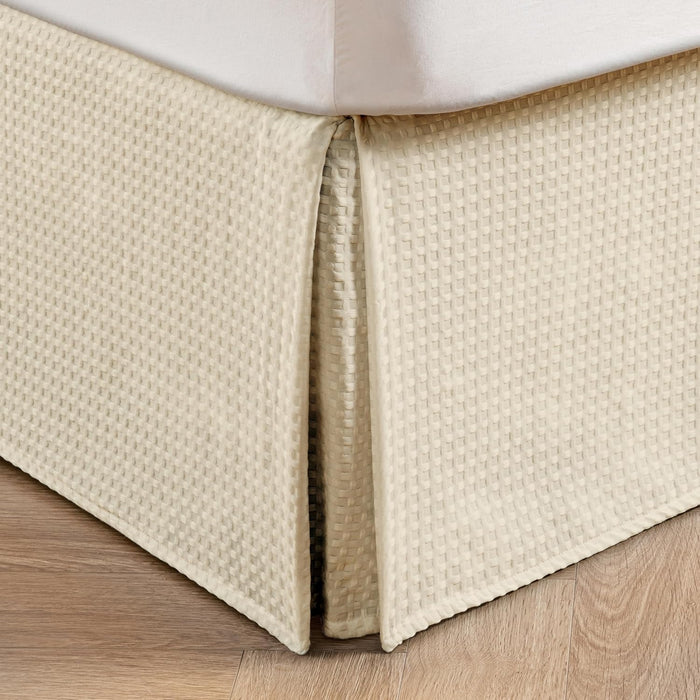 MIYE Pleated Waffle Weave Bed Skirt, Tailored Dust Ruffle 22 Inch Drop Easy Fit, Machine Washable (White, Full - 22" Drop)