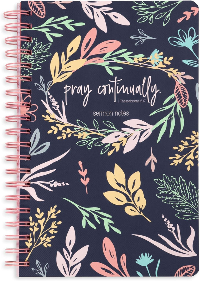 Steel Mill & Co Cute Floral Spiral Notebook Journal for Notes, 10.5" x 7.5" Sermon Notes and Church Notes Journal for Women with Durable Hardcover and 60 Lined Pages with Prompts, Navy Floral
