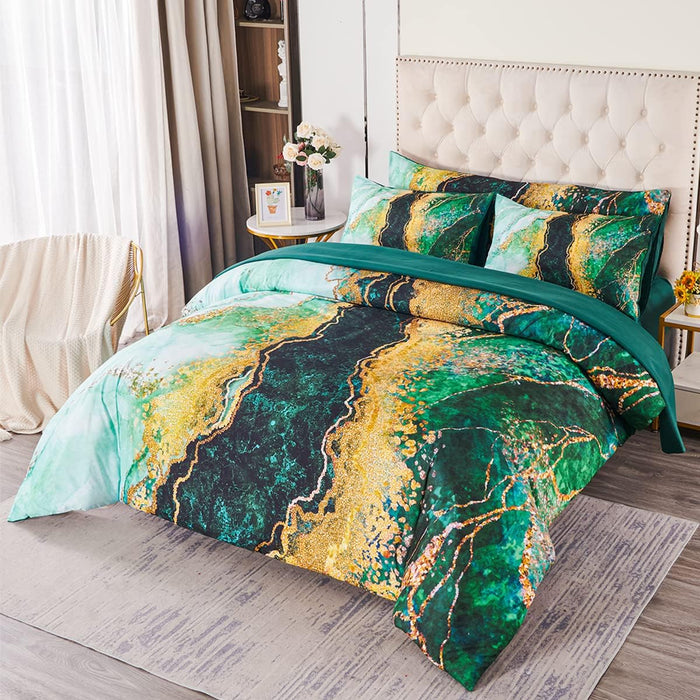 PERFEMET 6 PCS Bed in a Bag Black Watercolor Marble Printed Comforter Set for Queen Bed Burning Mountain Pattern Bedding Set with Sheets Retro Artwork Design Quilt Sets(Black, Queen)