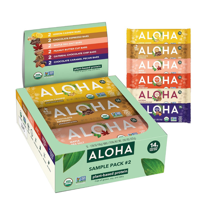 ALOHA Organic Plant Based Protein Bars - Chocolate Coconut Almond, Vegan, Low Sugar, Gluten-Free, Low Carb, Non-GMO, No Stevia, No Erythritol - 12 Count (Pack of 1)