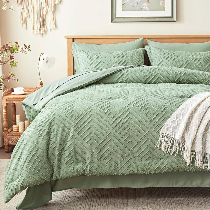 Zzlpp Full Comforter Set 7 Pieces, Beige Tufted Bed in a Bag with Comforter and Sheets, All Season Boho Bedding Sets with 1 Comforter, 2 Pillow Shams, 2 Pillowcases, 1 Flat Sheet, 1 Fitted Sheet