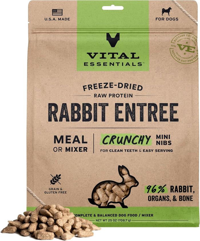 Vital Essentials Freeze-Dried Raw Duck Crunchy Mini Nibs | Complete Meal or Mixer Dog Food | 25 oz