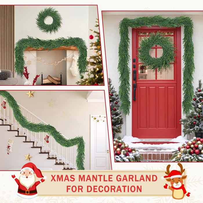 72 Inches Christmas Cedar Garland for Staircase Real Touch Droopy Bendable Lifelike Faux Xmas Garlands for Decoration Christmas Green Pine Mantle Garland Thanksgiving Table Decorations Outdoor Indoor