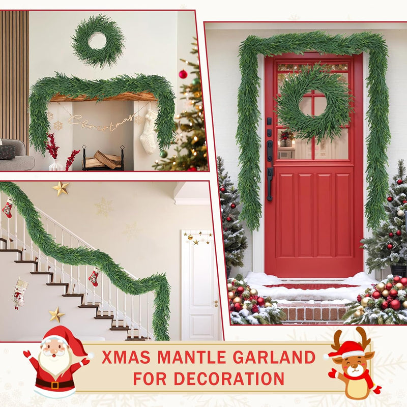 72 Inches Christmas Cedar Garland for Staircase Real Touch Droopy Bendable Lifelike Faux Xmas Garlands for Decoration Christmas Green Pine Mantle Garland Thanksgiving Table Decorations Outdoor Indoor
