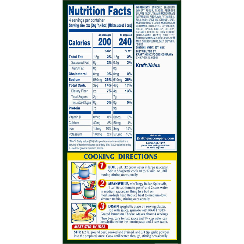 Kraft Spaghetti Classics Tangy Italian Spaghetti, Spices, & Parmesan Cheese Meal Mix, 8 oz Box