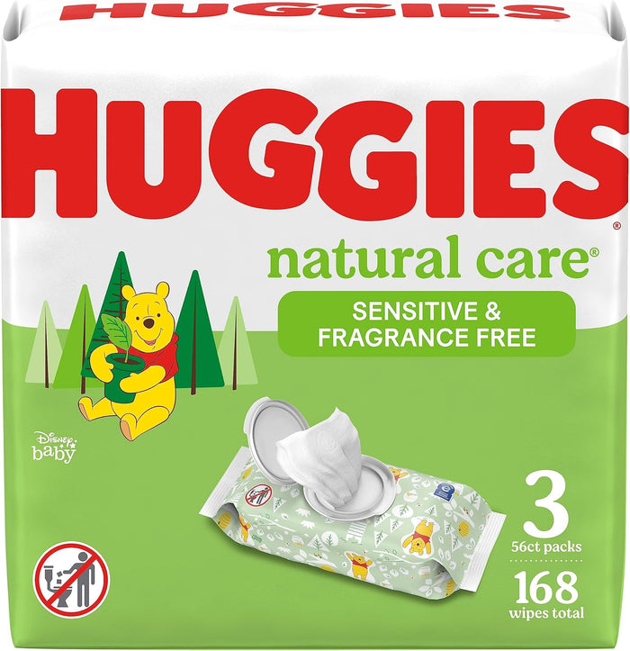 Huggies Natural Care Sensitive Baby Wipes, Unscented, Hypoallergenic, 99% Purified Water, 12 Flip-Top Packs (768 Wipes Total), Packaging May Vary