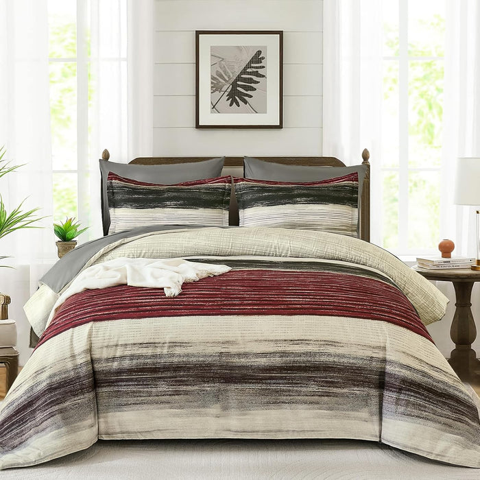 WONGS BEDDING Blue Comforter Set King Size, 7 Pieces King Bed in a Bag for All Season, Soft and Breathable Striped Bedding Set with Boho Comforter, Flat Sheet, Fitted Sheet, Pillowcases & Shams