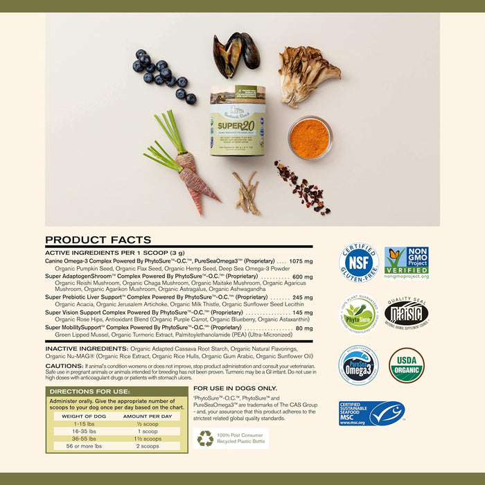 Badlands Ranch - Super20 Canine Supplement Organic Ingredients Multi-Benefit Supplement, Ashwagandha, Help w/Canine Well-Being, Heart, Joint, Vision, Antioxidant Support by Katherine Heigl (30 scoops)