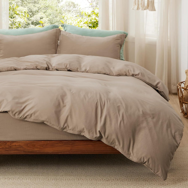 Bedsure Duvet Cover Queen Size - 3 Pieces Prewashed Extra Soft Bedding Set, Includes 1 Duvet Cover 90x90 Inches with Zipper Closure & 2 Pillow Shams, Linen, Comforter Not Included