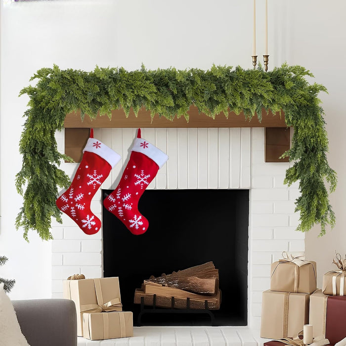 9FT Real Touch Norfolk Christmas Pine Garland Set of 2, Lifelike Artificial Bendable Greenery Garland for Front Door, Mantle, Staircase, Windowsill Indoor Outdoor Christmas Decorations