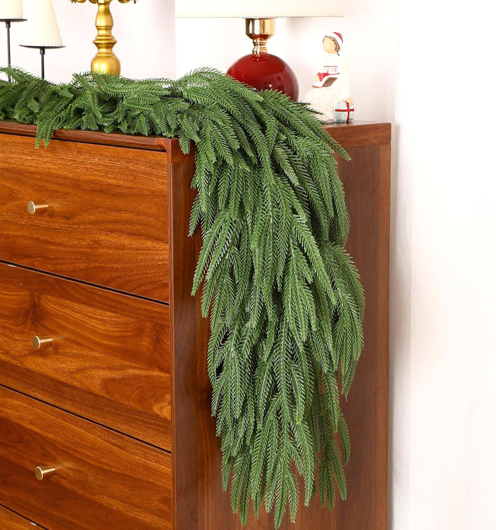 9ft Christmas Garland, Real Touch Norfolk Pine Garland - Pine Garland, Artificial Greenery Christmas Garland for Mantle, Table, Fireplace, Indoor, Outdoor Christmas Decorations