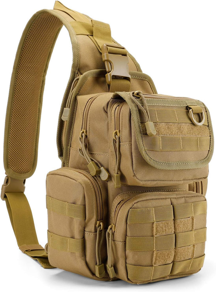 G4Free Tactical EDC Sling Bag Pack with Adjustable Holster Sling Shoulder Assault Range Backpack(Tan)