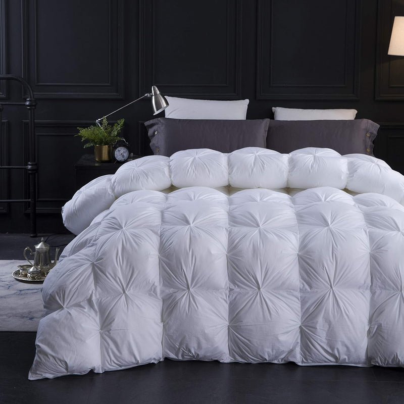 Three Geese Pinch Pleat Waterfowl Feathers and Down Comforter Cal King Size Duvet Insert,750+ Fill Power,1200TC 100% Cotton, Premium All Seasons Aqua-Sky Warm Hotel Comforter with 8 Tabs.