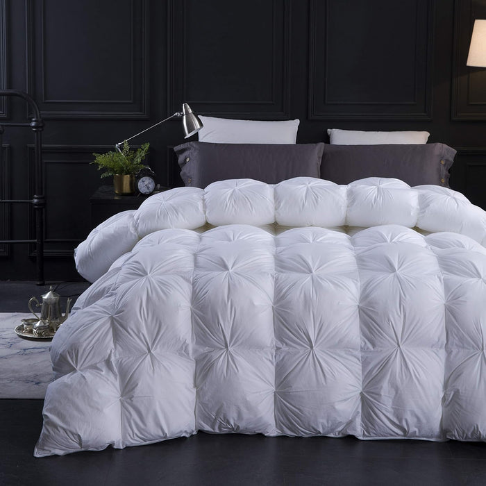 Three Geese Pinch Pleat Waterfowl Feathers and Down Comforter Cal King Size Duvet Insert,750+ Fill Power,1200TC 100% Cotton, Premium All Seasons Aqua-Sky Warm Hotel Comforter with 8 Tabs.
