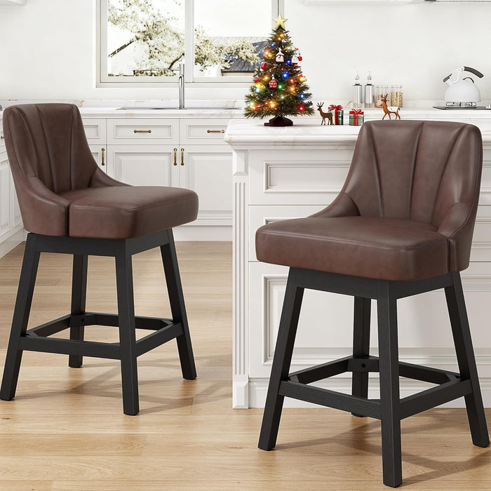 Swivel Bar Stools Set of 2, 26" Fabric Upholstered Counter Height Barstools, Modern Kitchen Island Chairs with Back and Solid Wood Legs for Home Bar Dining Room, Dark Grey