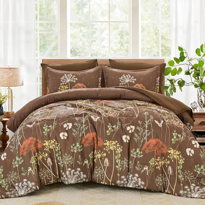 Yiran King Size Comforter Set, 7 Piece Comforter Floral Black Green Bedding Set, Soft Bed in a Bag King, Comforter, Sheets, Pillowcases & Shams