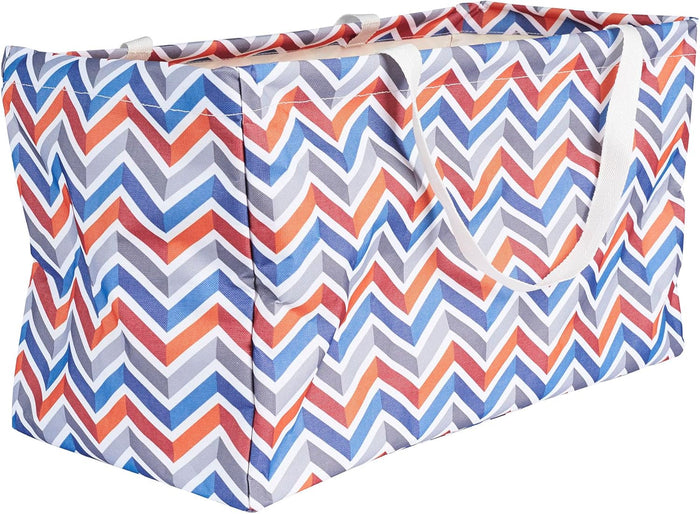 Household Essentials Canvas Utility Tote with Handles, Rectangular Krush Container Tote, Water-Resistant Vinyl Lining, Large Capacity, Durable and Versatile, Chevron Pattern