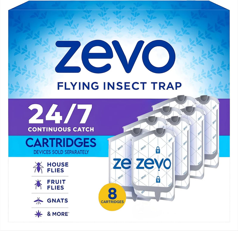 Zevo 2 Flying Insect Traps & 2 Refill Cartridges - Plug in Fly Trap & Indoor Bug Catcher for Gnats, House & Fruit Flies - Blue & UV Light Technology, Mess-Free Alternative to Bug Zapper