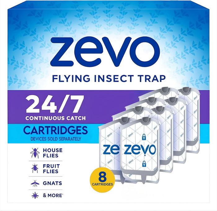 Zevo 2 Flying Insect Traps & 2 Refill Cartridges - Plug in Fly Trap & Indoor Bug Catcher for Gnats, House & Fruit Flies - Blue & UV Light Technology, Mess-Free Alternative to Bug Zapper