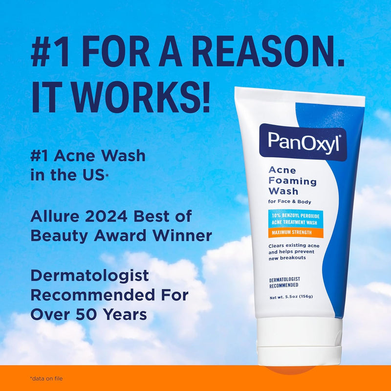 PanOxyl Acne Foaming Wash Benzoyl Peroxide 10% Maximum Strength Antimicrobial, 5.5 Ounce (Pack of 1)