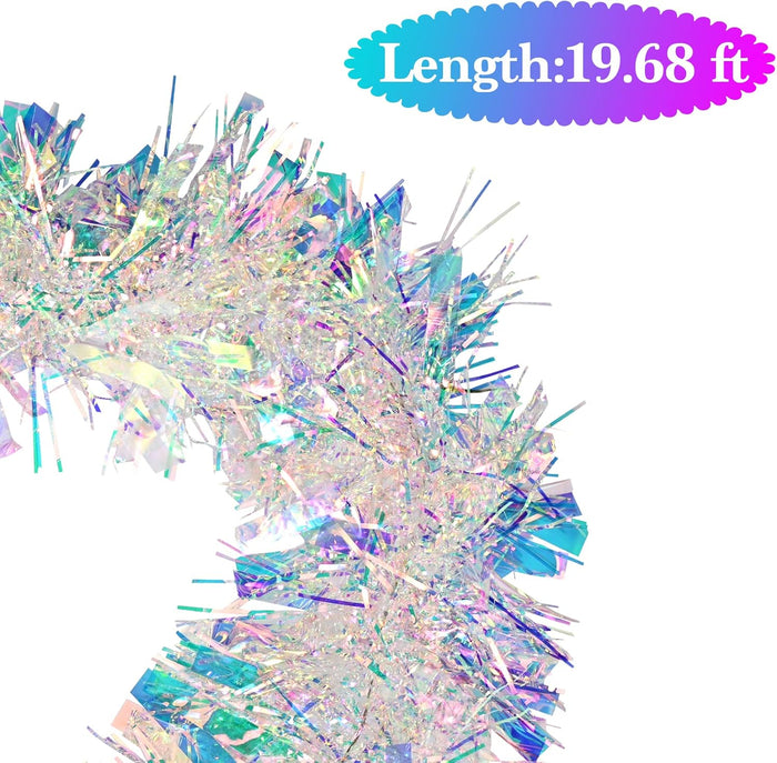20ft/6m Christmas Tinsel Garland Iridescent Metallic Hanging Garland for Christmas Tree Fireplace Mantle Home Decoration