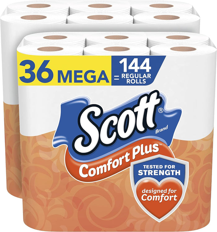 Scott ComfortPlus Toilet Paper, 12 Double Rolls, 231 Sheets per Roll, Septic-Safe, 1-Ply Toilet Tissue