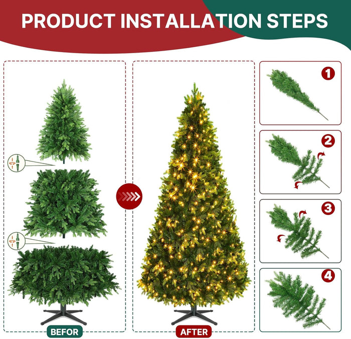 6.5FT Pre-Lit Artificial Full Christmas Tree with 360° Rotating Musical Base, Green Spinning Xmas Tree Holiday Festive Decor with Warm White & Multicolor Lights, 8 Lighting Modes, Timer
