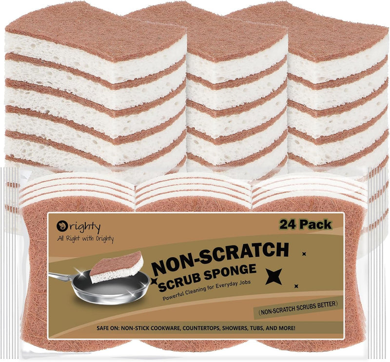 Orighty Non-Scratch Cellulose Scrub Sponges 24 Pack, Kitchen Sponges for Kitchen, Bathroom, and Household, Dual Side Sponge for Dishes, Non-Scratch Sponge Safe on Non-Stick Cookware, Car and More
