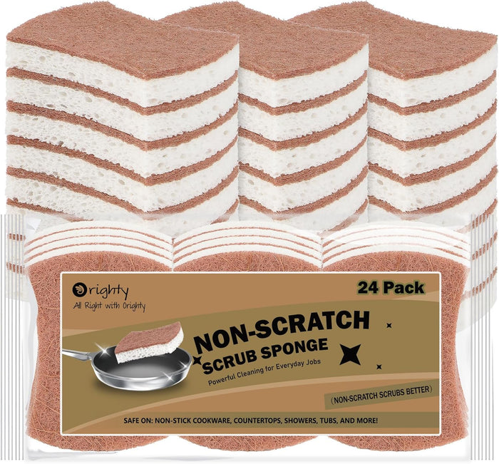 Orighty Non-Scratch Cellulose Scrub Sponges 24 Pack, Kitchen Sponges for Kitchen, Bathroom, and Household, Dual Side Sponge for Dishes, Non-Scratch Sponge Safe on Non-Stick Cookware, Car and More
