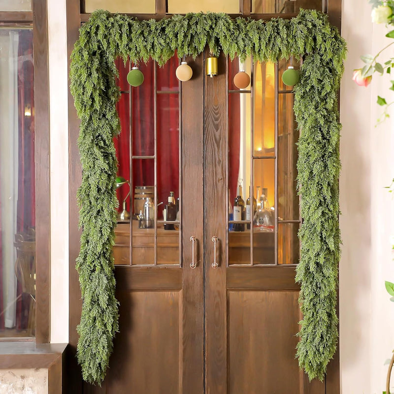 Waydress 1 Pcs 9ft Christmas Cedar Garland Artificial Realistic Soft and Thickness Green Faux Cedar Pine Garland for Home Fireplace Indoor Outdoor Holiday Party Decoration