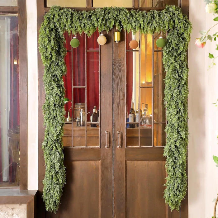 Waydress 1 Pcs 9ft Christmas Cedar Garland Artificial Realistic Soft and Thickness Green Faux Cedar Pine Garland for Home Fireplace Indoor Outdoor Holiday Party Decoration