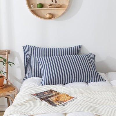 H HOUSEHOLD Pillowcases, 100% Cotton Jersey Knit, Soft and Cozy, Wrinkle, Stain Resistant with Envelope Closure (Dark Blue Stripe, Queen Size Pillowcase (20" x 30"))