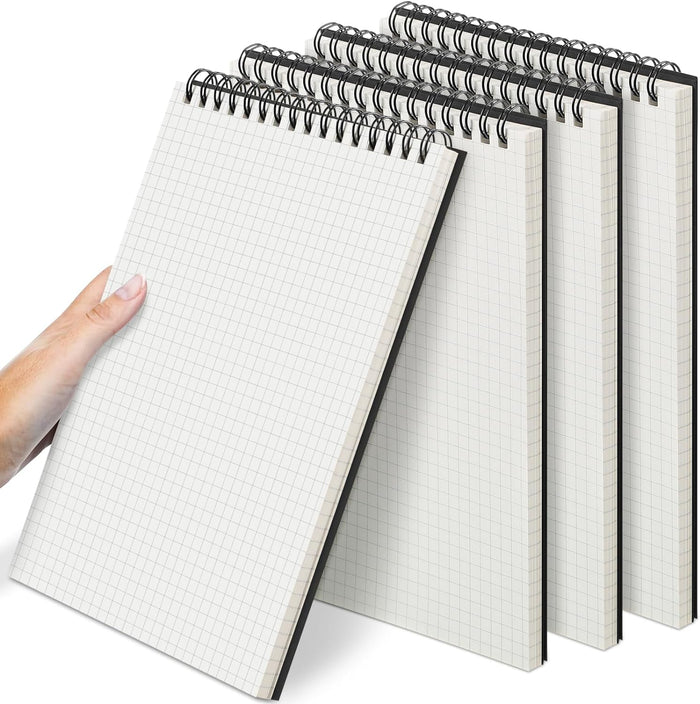 2 Pack Graph Paper Spiral Notepad A5 Top Wirebound Notepad Grid Notebook Steno Pads Memo Notebook Grid Paper 140 Pages for Writing Sketching Drawing Office Supplies (Black)
