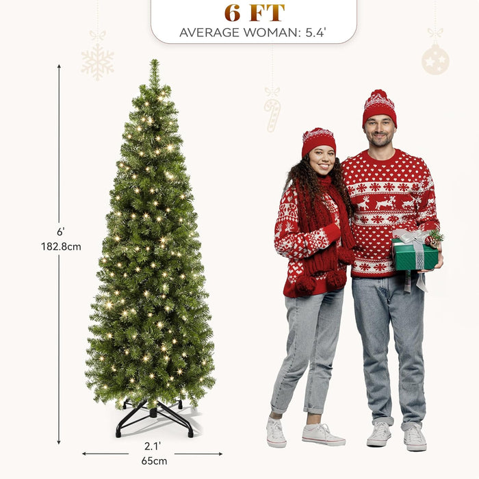 YITAHOME Pre-Lit Artificial Pencil Christmas Tree 6 FT with Remote, Fraser Fir, Slim Green Christmas Tree with 700 Branch Tips and 200 Lights