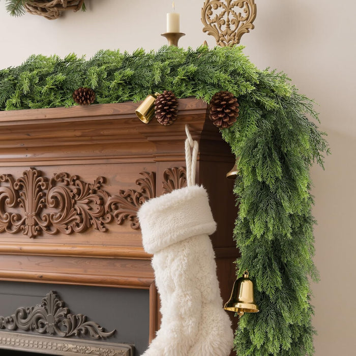 9FT Realistic Christmas Cedar Garland, Artificial Christmas Garland Real Touch Greenery Faux Pine Garlands, Xmas Decorations Indoor Outdoor