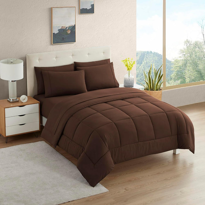 Full Size Comforter Set with Sheets - 7-Piece Bedding Collection - 1 Comforter, 1 Fitted Sheet, 1 Flat, 4 Pillowcases - Deep Pocket - Soft & Premium Quality - Ideal for All Seasons, Navy Blue
