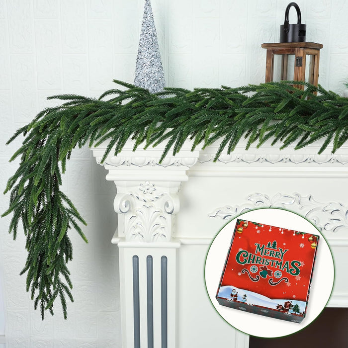 6FT Realistic Christmas Garland Pine Garland Real Touch Green Artificial Greenery Garland Artificial Pine Garlands,for Table Mantle Wall Indoor Outdoor Christmas All-Season Decorations