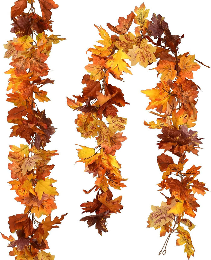 DearHouse 2 Pack Fall Garland Maple Leaf, 5.9Ft/Piece Hanging Vine Garland Artificial Autumn Foliage Garland Thanksgiving Decor for Home Wedding Fireplace Party Christmas (Brown)
