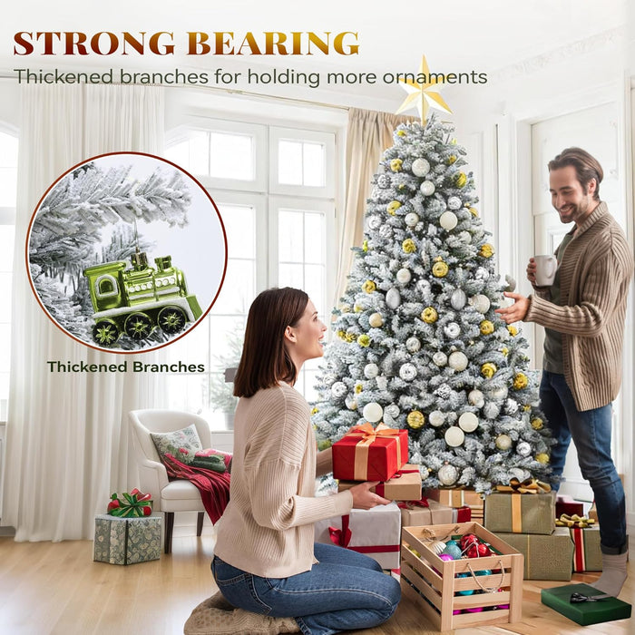 YITAHOME Snow Flocked Artificial Full Christmas Tree, Christmas Pine Tree with 880 Branch Tips, and Foldable Base for Home, Party Decoration(6ft)