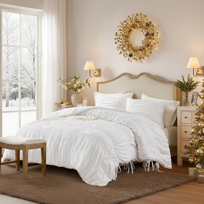 Intelligent Design Queen Comforter Set Ruched Shabby Chic Comforters for Queen Size Bed, All Season Lightweight Comforter Queen, French Country Bedding Set, Shams, Ella, Full/Queen, Pink 3 Piece