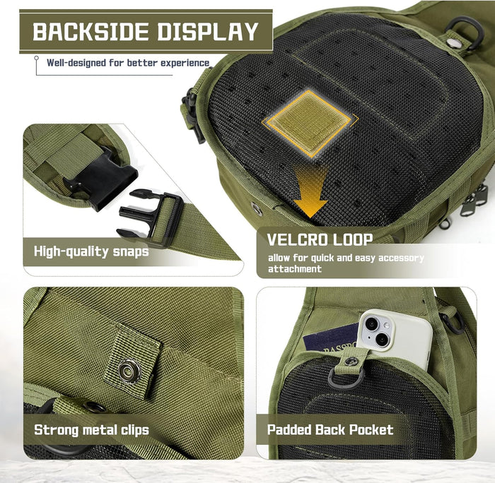 SEAFEW Tactical Backpack for Men, Waterproof Military Sport Bag Pack Crossbody Sling Backpack Tactical Bag for Every Day Carry, Green