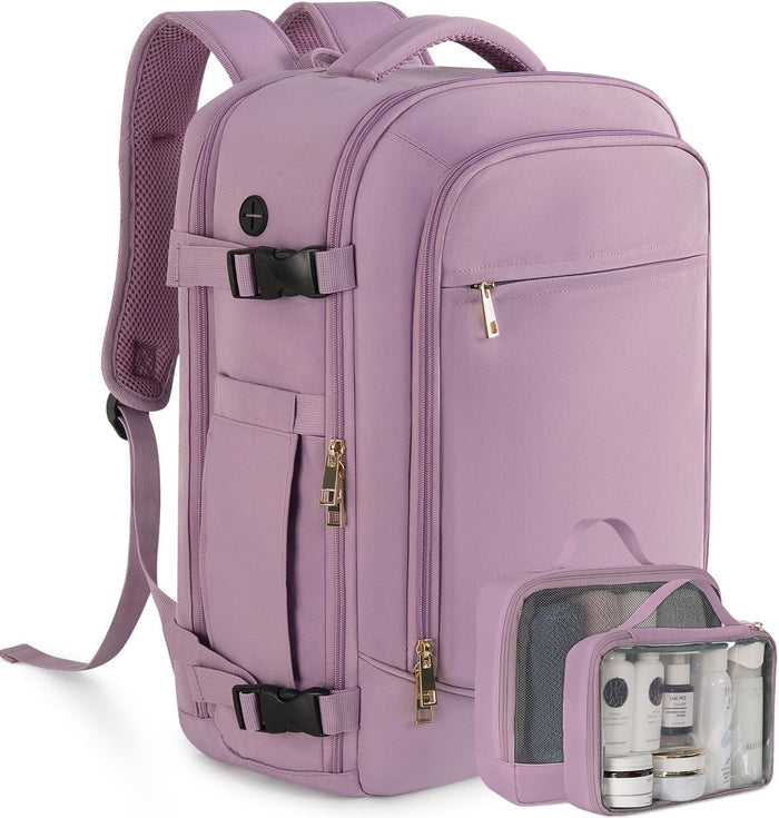 Travel Backpack, Large Backpack for Men Women, Flight-approved Carry-on Backpack, 40L Personal Item Travel Backpack, Travel Essentials, Pink