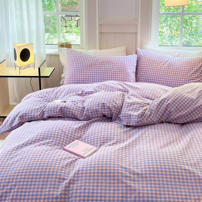LifeTB Tan Gingham Grid Duvet Cover Queen 3 Pieces Beige Plaid Duvet Cover 100% Washed Cotton Boho Plaid Comforter Cover with 2 Pillowcases Farmhouse Checkered Gingham Bedding Set Queen