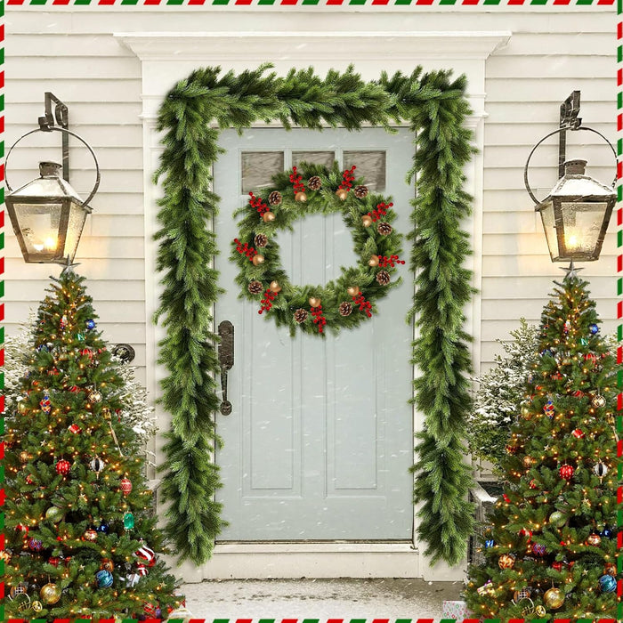 9.8Ft Christmas Norfolk Pine Garland,Cedar Garland Realistic,Pine Garlands for Mantle, Table,Stair Handrail,Indoor, Outdoor Christmas