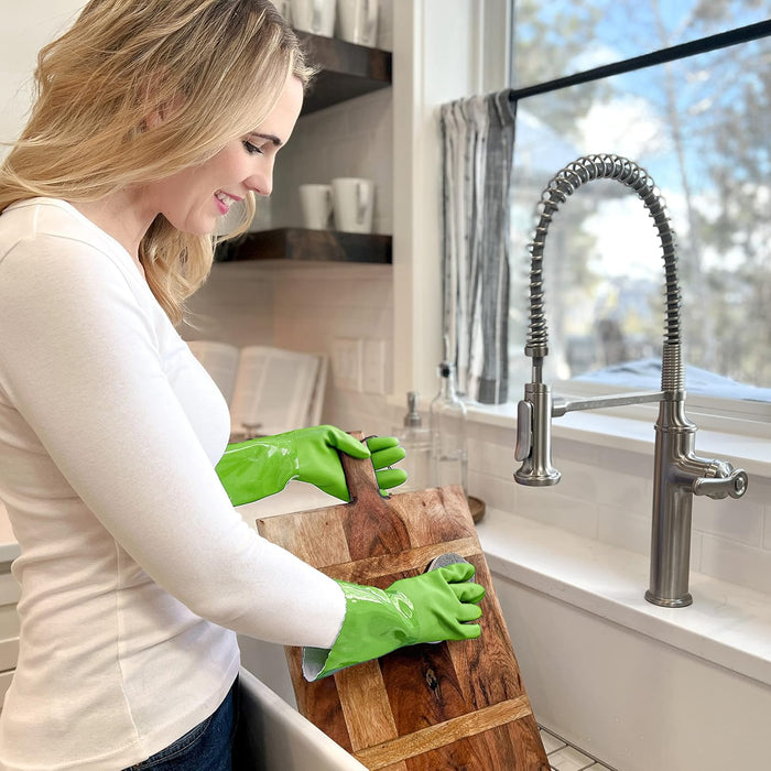 kitchen-star Ultimate Rubber Household PVC Gloves with Comfortable Cotton Lining, Anti-Slip surface, Kitchen Dishwashing, Extra Thickness, Kitchen Cleaning, Working, Painting, Pet Care (Small, Green)