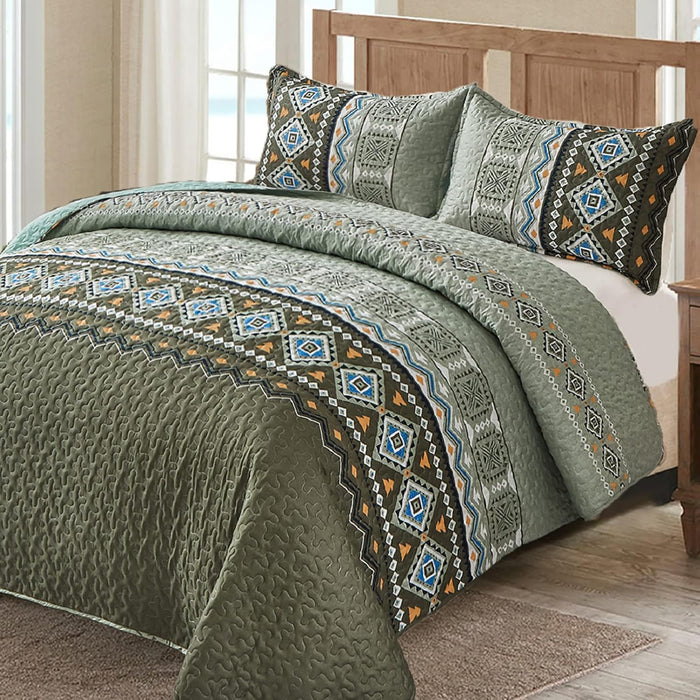 WONGS BEDDING 3 Pieces Quilt Set King Size, Burnt Orange/Rust Halloween Quilt Bedspread Fall Bohemian Coverlet Set with 2 Pillowcase, Soft Thanksgiving Bedding Set for All Season 104"×90"