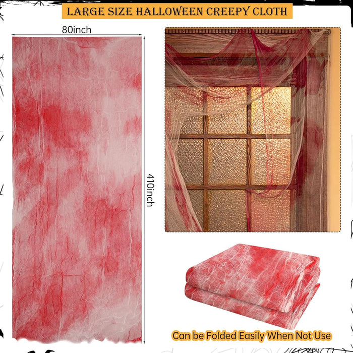 ZYP Halloween Blood Red Creepy Cloth 410 x 80 Creepy Gauze Cloth Scary Halloween Decoration for Outdoor Yard Home Wall Decorations