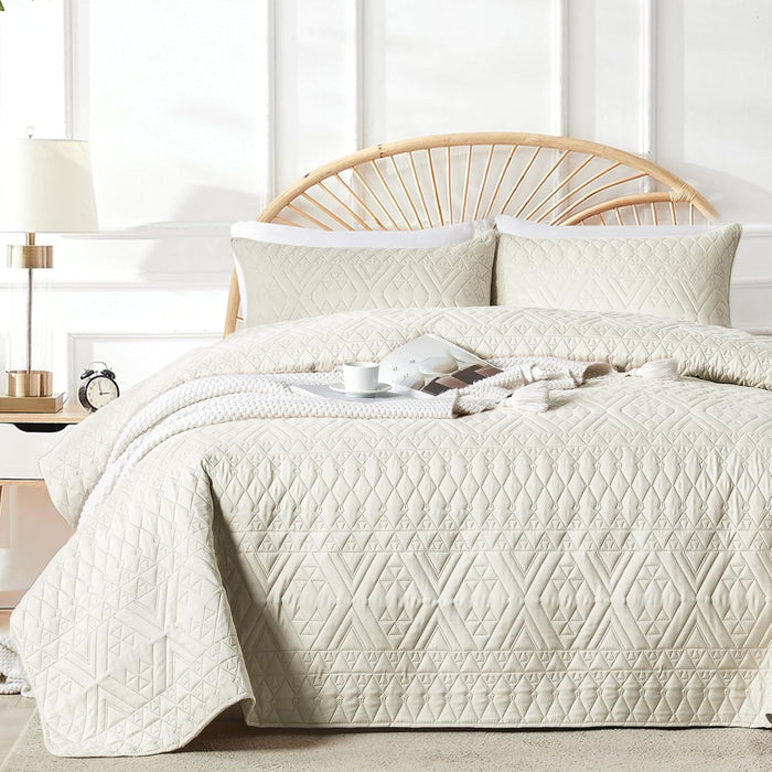 akkialla King/Cal King Size Quilt Bedding Set,Beige Lightweight Microfiber Soft Bedspread,Modern Style Geometric Pattern Coverlet Set for All Seasons,3 Piece(1 Quilt,2 Pillow Shams)