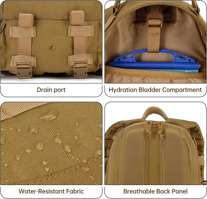 Tactical Backpack for Men: 27L Lightweight Assault Pack,Waterproof and MOLLE System,For Camping, Hiking Daypack in Khaki