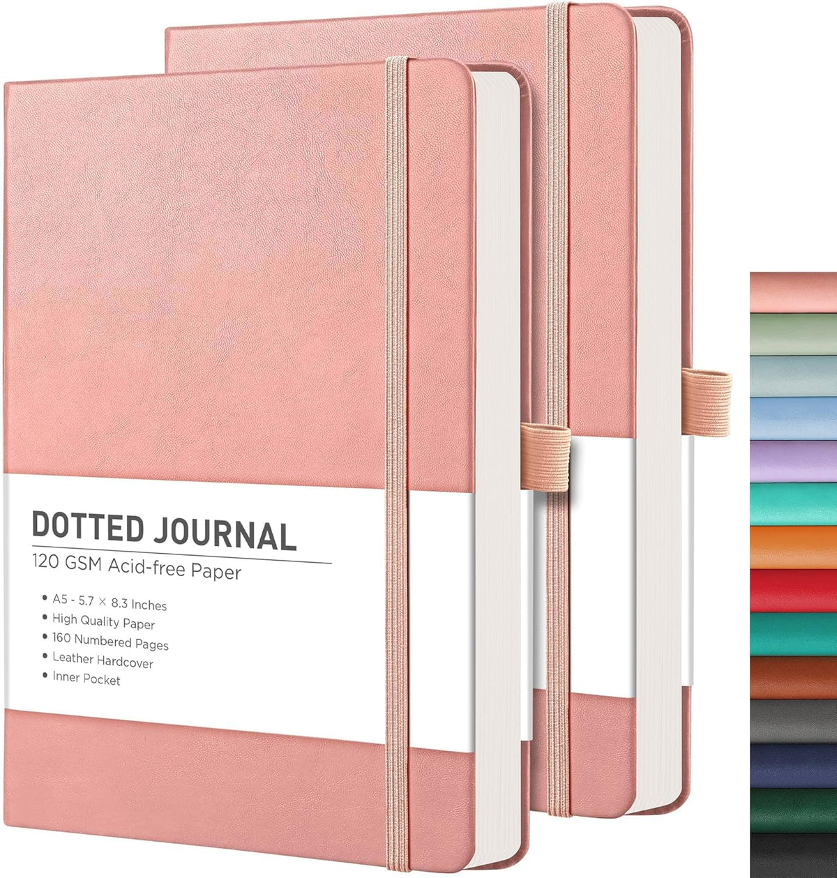 RETTACY Lined Journal Notebook, 2-Pack, 192 Numbered Pages per Pack, A5 Medium Size (5.7'' x 8.3''), for Men & Women, Writing, Work, Leather Hardcover, 100 GSM Thick Paper (Black & Dark Green)